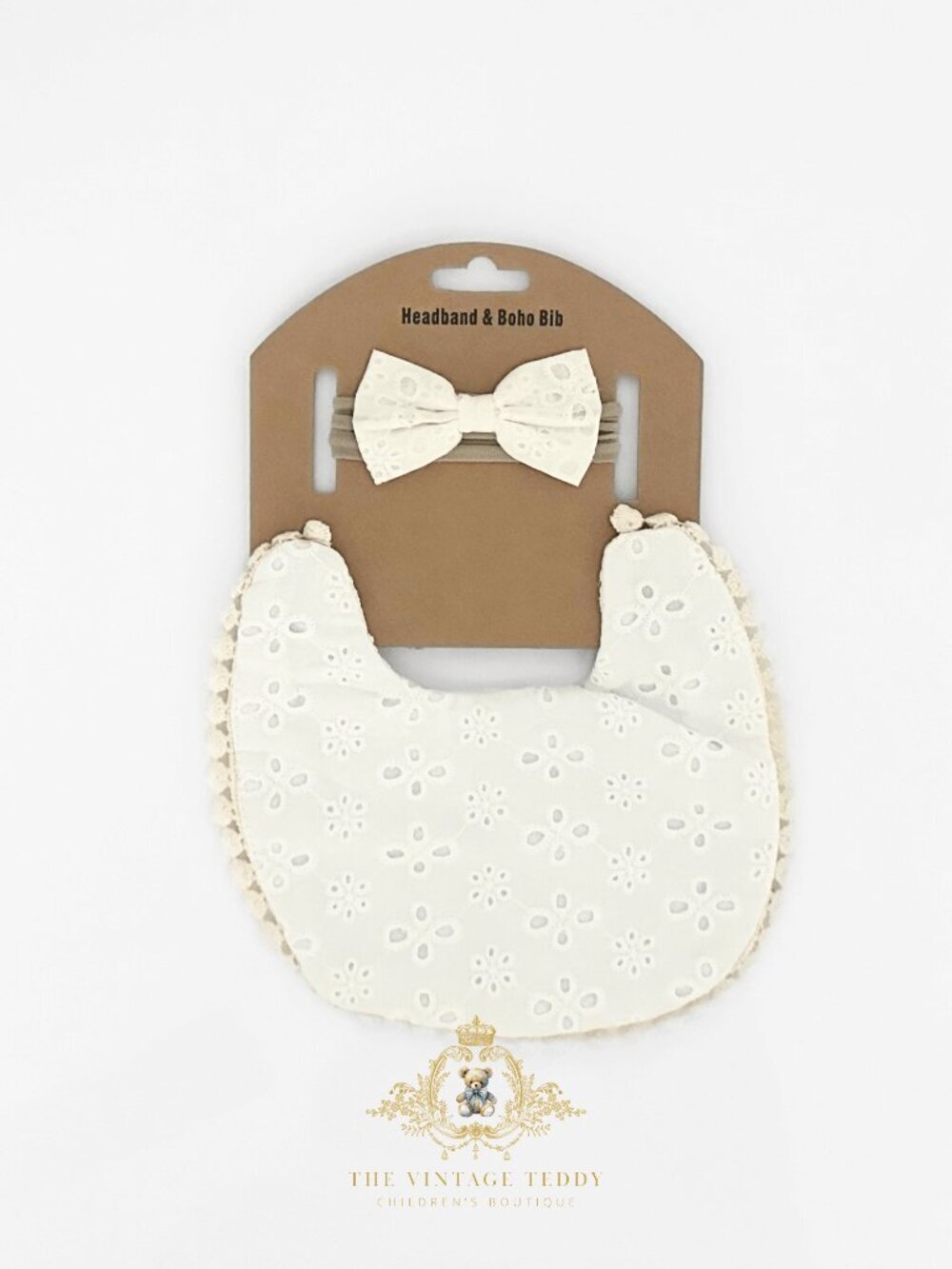 NWT Lovely Girls Baby Bib & Hair Bows Accessory Set Boutique Bohemian Eyelet OS
